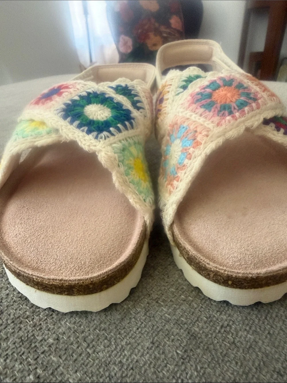 next Cream Crochet Patchwork Slingback Sandals Multicolor Squares Size 13 NWOB